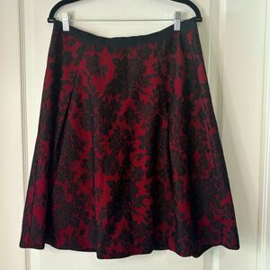 WHBM Red A-Line Pleated Skirt w/ Black Lace Overlay Size 14
